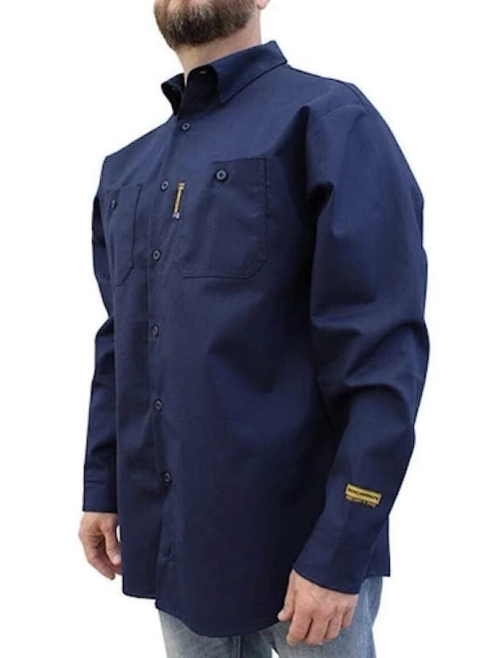 Benchmark FR Shirt Men Large Workwear Blue Cotton Button Up Cat2/NFPA2112 Safety